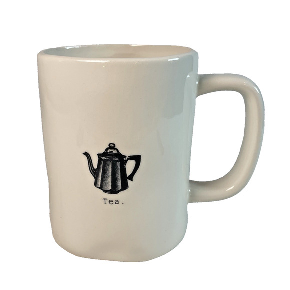 Rae Dunn Ivory Tea Ceramic Mug Artisan Collection Black Teapot Graphic 16 oz - Picture 1 of 10